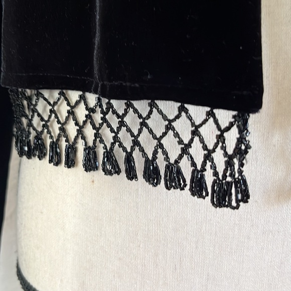 Crimson Velvet Dress And Beaded Jacket Set - Picture 6 of 14